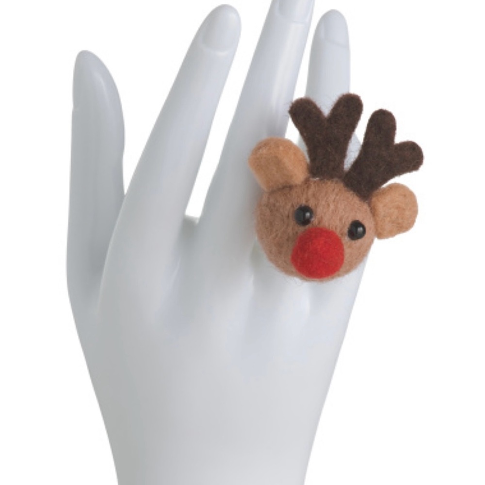 Betsey Johnson Reindeer Ring - Brown and Red